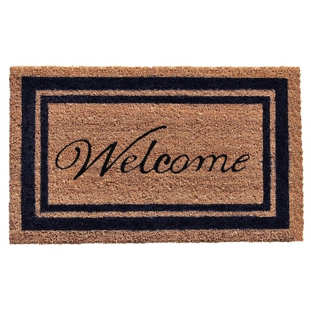 Configuracion 18 x 30 in. Dark Blue Border Welcome Rectangular Doormat Natural CO3360053